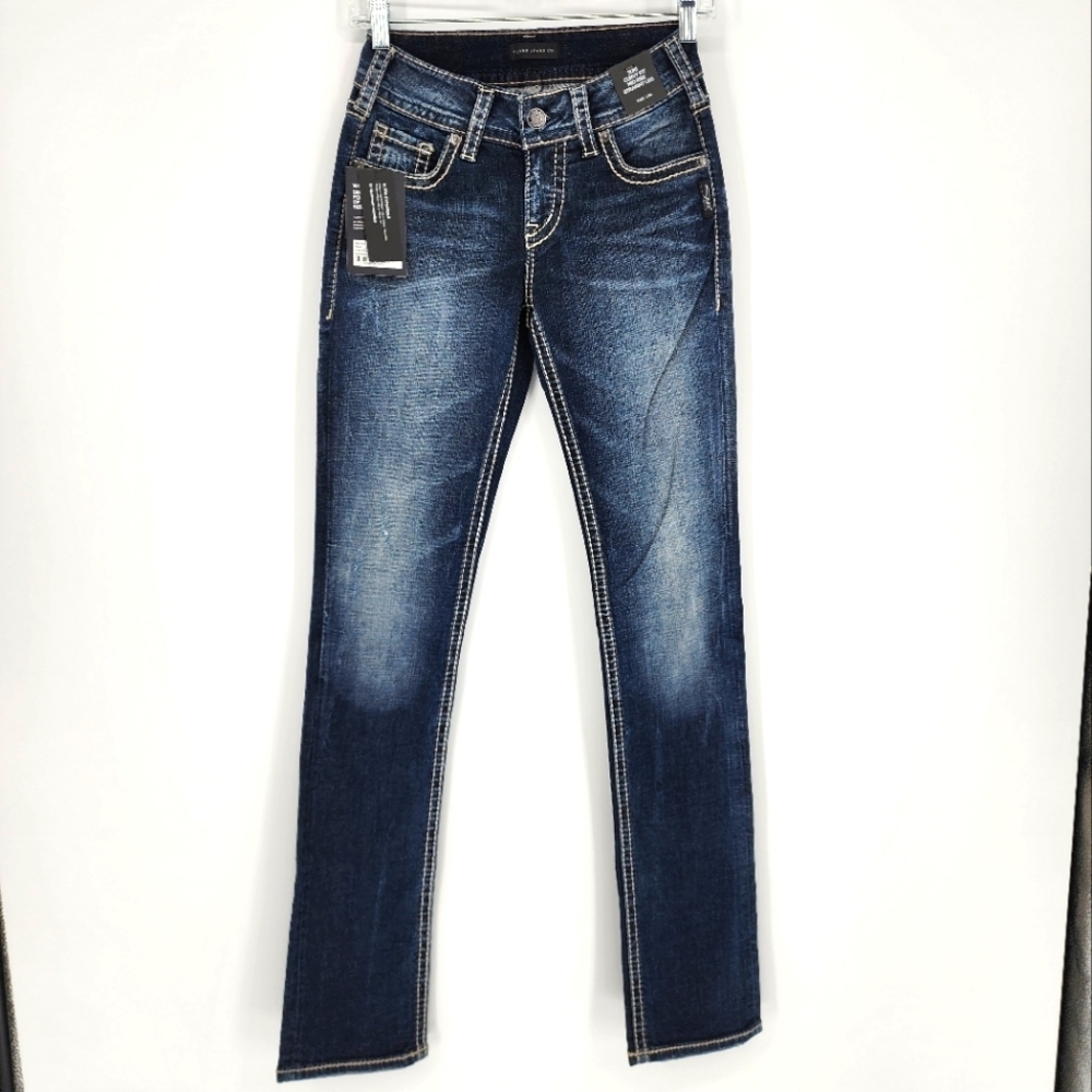 Silver NWT Suki Straight Leg Jean Curvy Fit Mid Rise Indigo W25xL34
